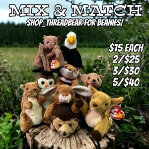 Forest Babies! [2/$25 - 3/$30] Ty Beanies: Baldy Batty Ears Nuts Prickles Sly +